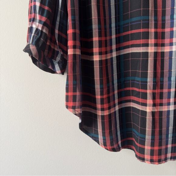 Torrid Plaid ruffle neck top keyhole tie 3/4 sleeve fall Autumn casual holiday - Picture 5 of 12